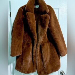 NEXT Chestnut Soft Faux Fur Winter Coat, BROWN, Size L